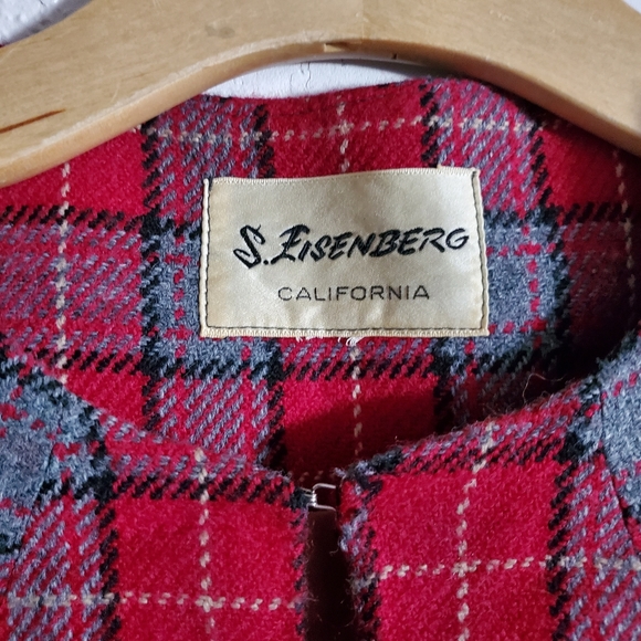 Vintage S. Eisenberg Red Plaid Lined Cape Arm Slits Wrap Poncho Open Front - Picture 3 of 10